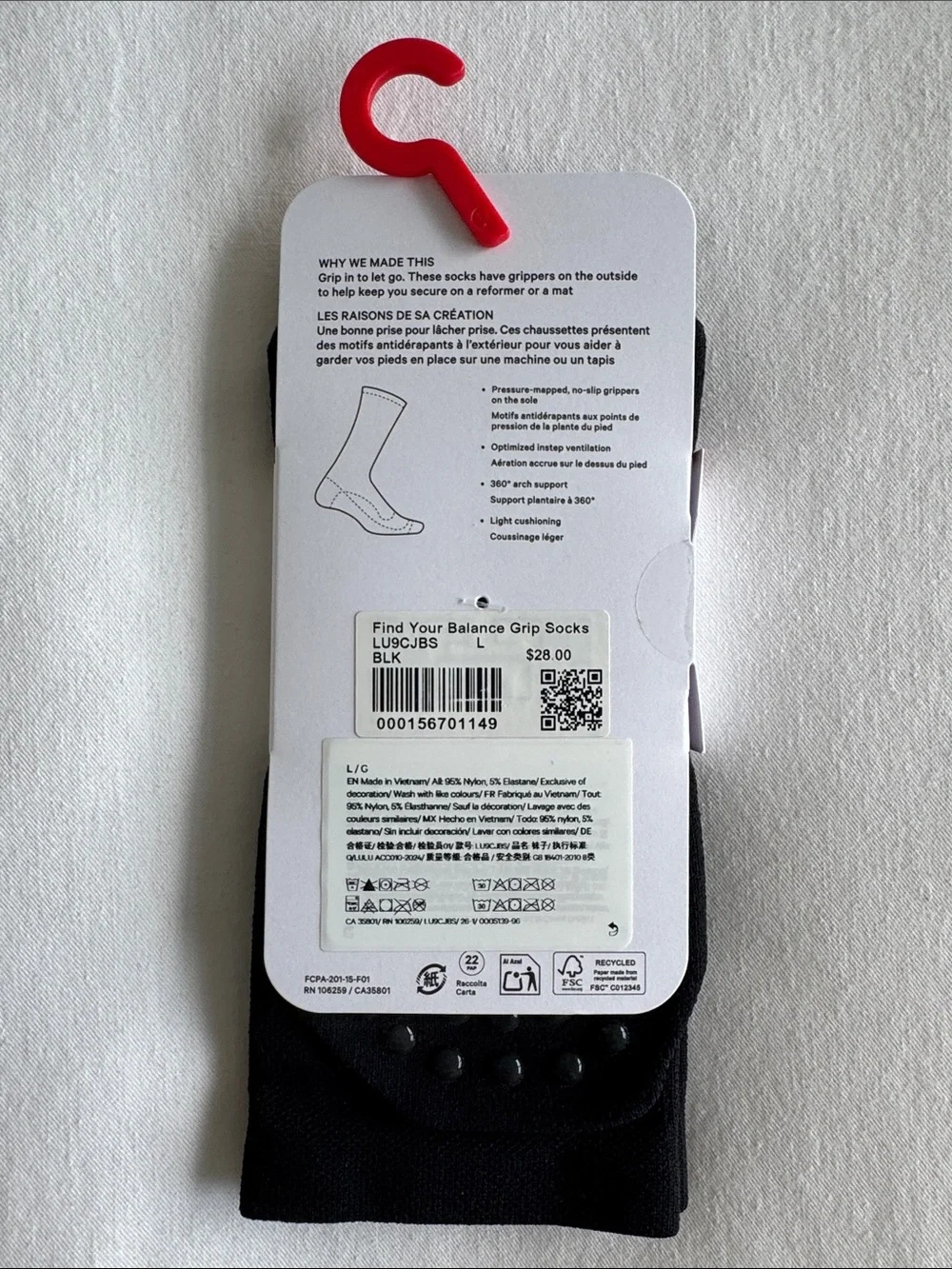 lululemon athletica Find Your Balance Grip Socks Black Size Large